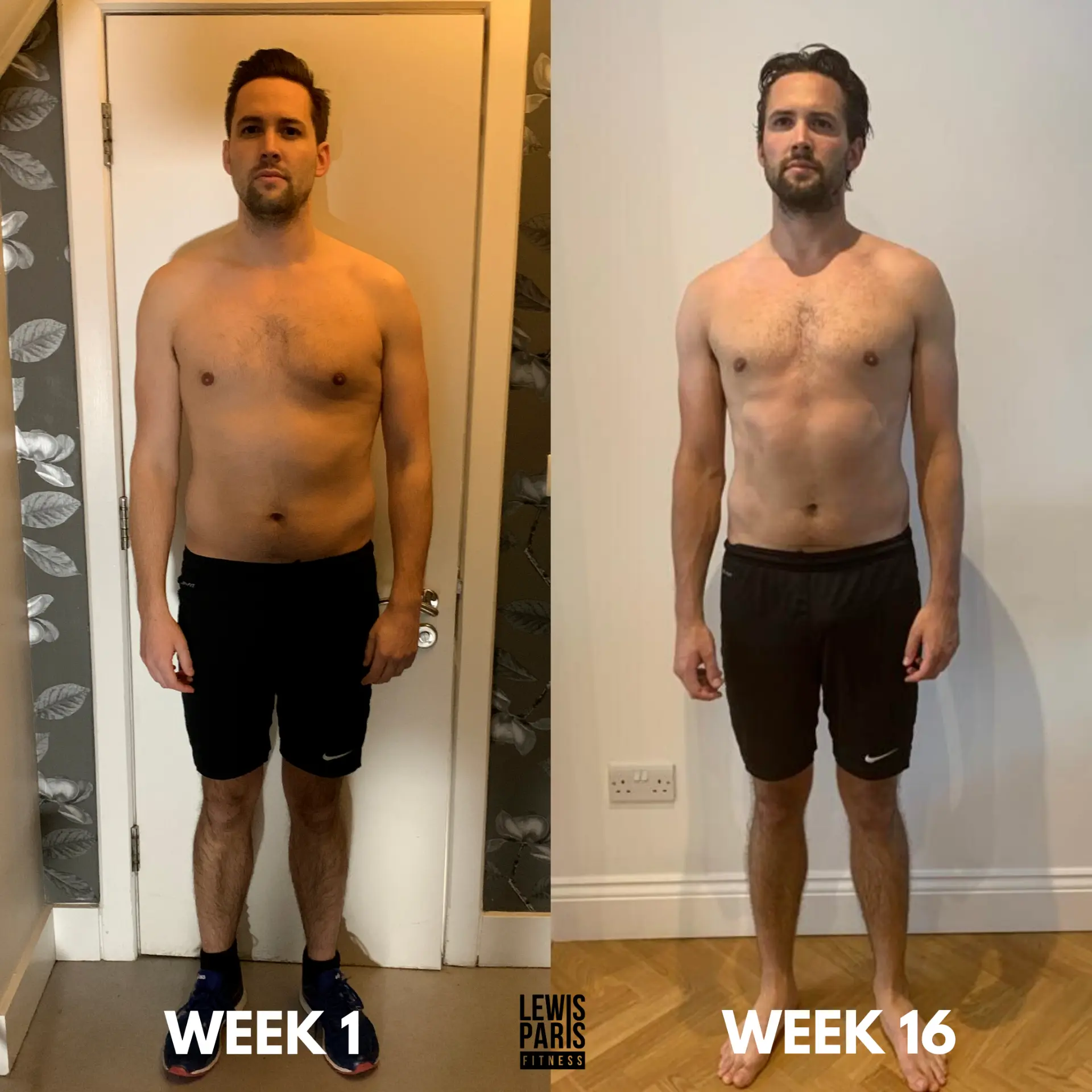 Man's before and after: week 1 to week 16 with Lewis Paris Fitness
